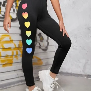 Niñas Leggings con estampado de corazón de talle alto