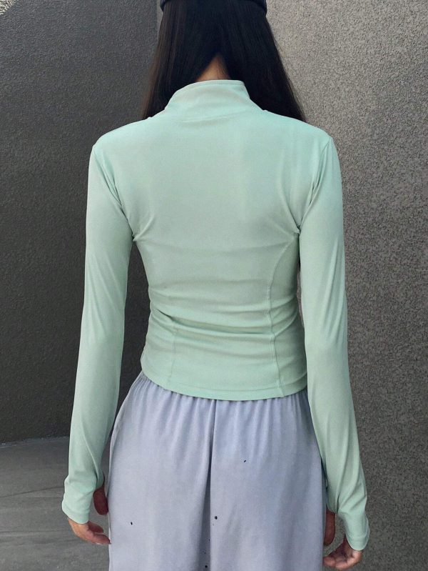 Chaqueta Para Mujer De Color Sólido Con Cremallera Frontal Y Cincha En La Cintura - Imagen 2