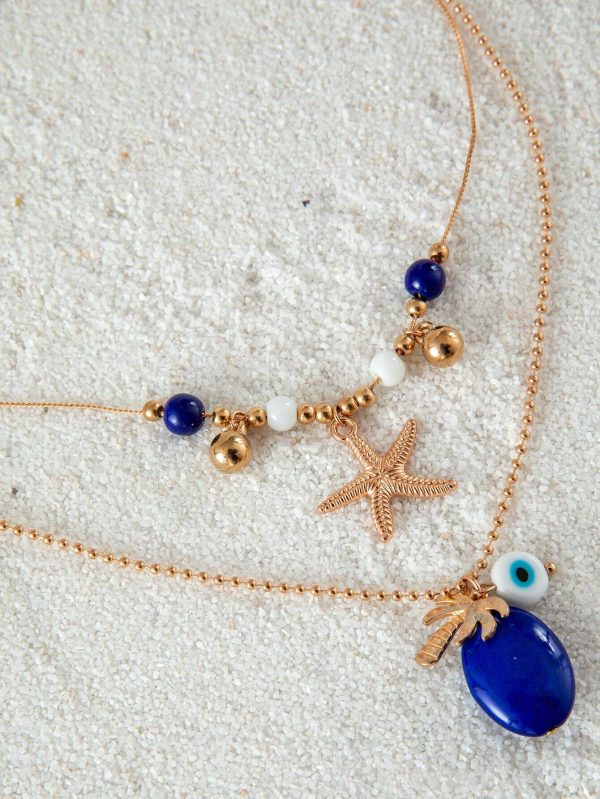 pieza de collar multicolor de varias capas con colgante de ojo de aceite que gotea en forma de árbol de coco y estrella - Imagen 3