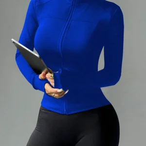 deportiva ajustada para hacer ejercicio con cremallera, Top de yoga de manga