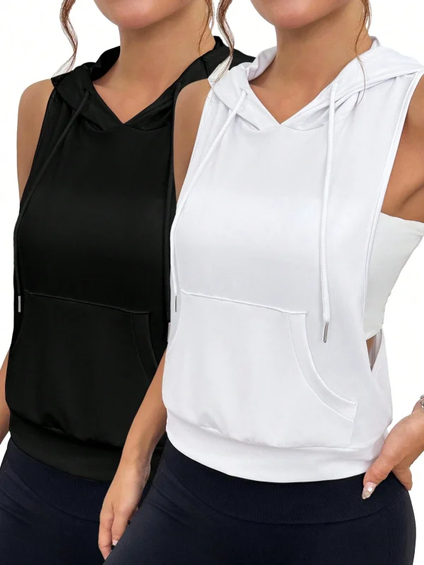 Sudadera deportiva con capucha y estampado en la espalda sin mangas para mujer - Imagen 2