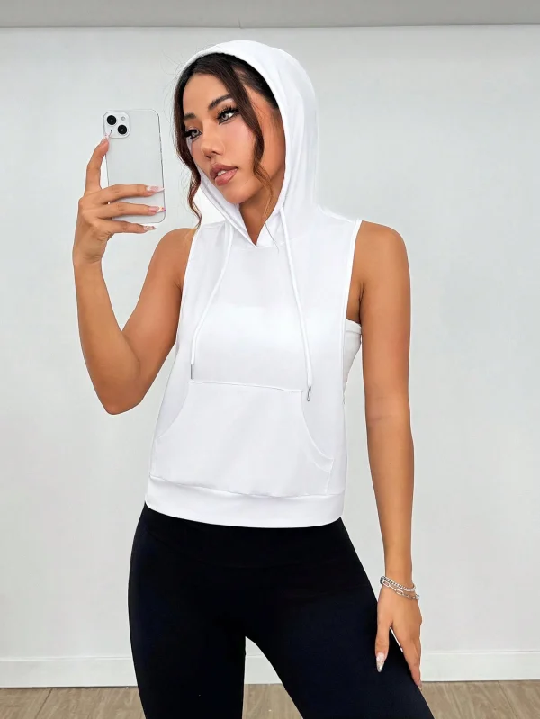Sudadera deportiva con capucha y estampado en la espalda sin mangas para mujer - Imagen 3