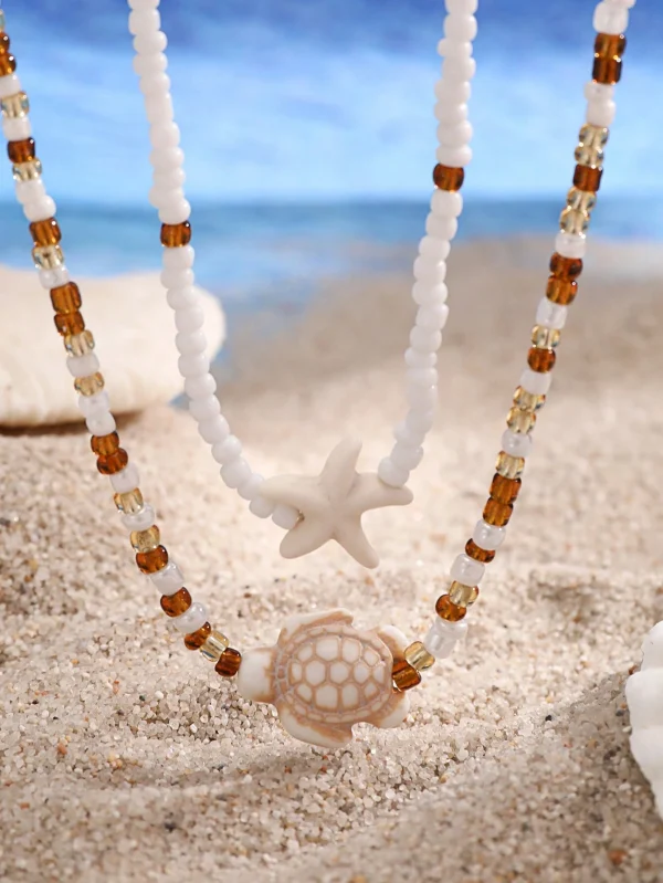 Piezas De Collar Ajustado Abalorio Colgante Con Forma De Estrella De Mar Y Tortuga - Imagen 3