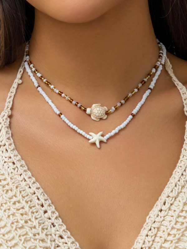 Piezas De Collar Ajustado Abalorio Colgante Con Forma De Estrella De Mar Y Tortuga