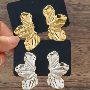 pares de pendientes de aro con diseño de hojas doradas y plateadas, uso diario y regalo
