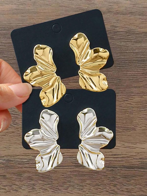 pares de pendientes de aro con diseño de hojas doradas y plateadas, uso diario y regalo