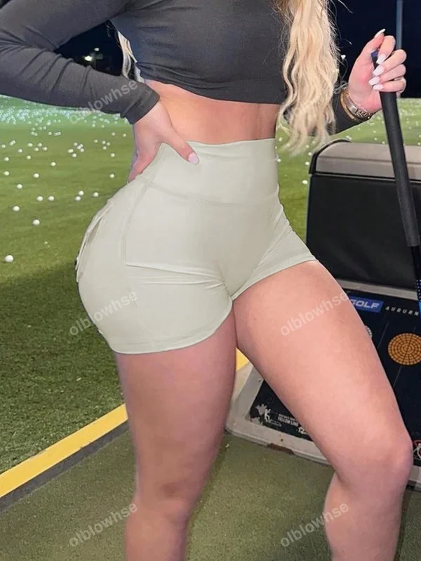 Pantalones cortos de entrenamiento de cintura alta elástica para mujer estilo - Imagen 2