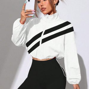 Chaqueta deportiva con bloqueo de color, cremallera completa y dobladillo con cordón