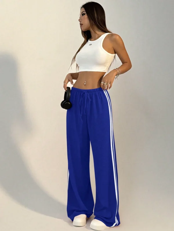 Pantalones rectos relajados con cordón y raya lateral para mujer - Imagen 3