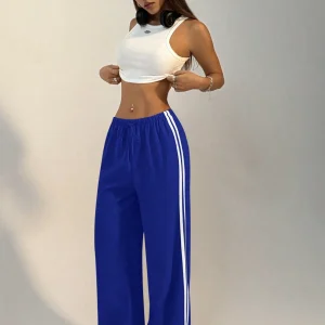 Pantalones rectos relajados con cordón y raya lateral para mujer