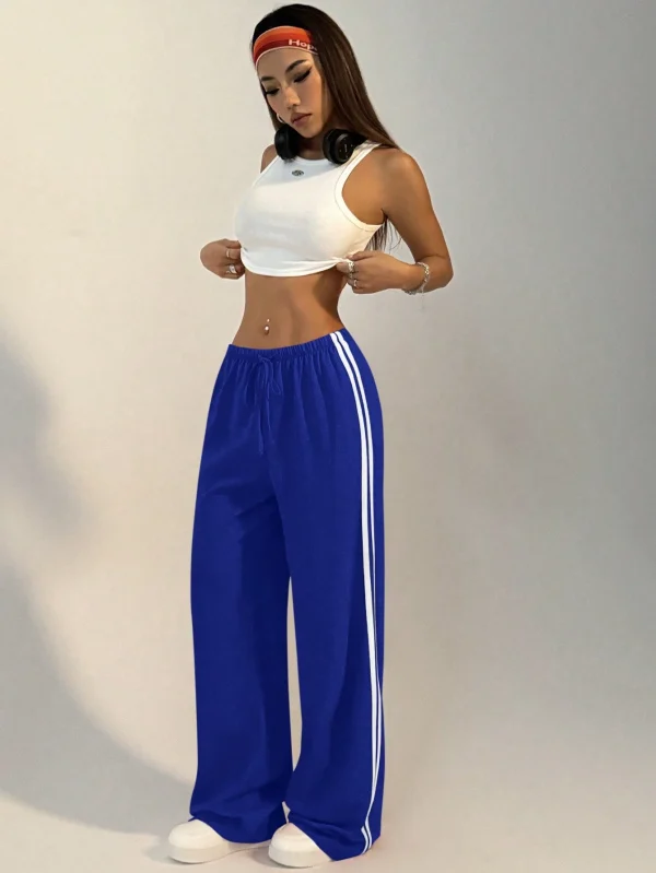 Pantalones rectos relajados con cordón y raya lateral para mujer