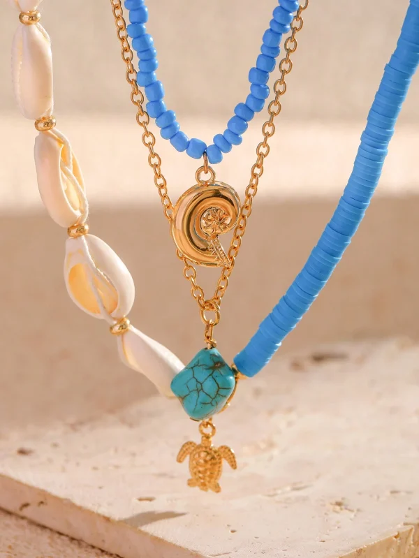 Conjunto De Joyería De Verano De 3 Piezas Con Estilo Antiguo Turquesa Con Collar De Metal - Imagen 2