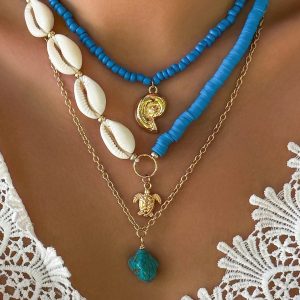 Conjunto De Joyería De Verano De 3 Piezas Con Estilo Antiguo Turquesa Con Collar De Metal