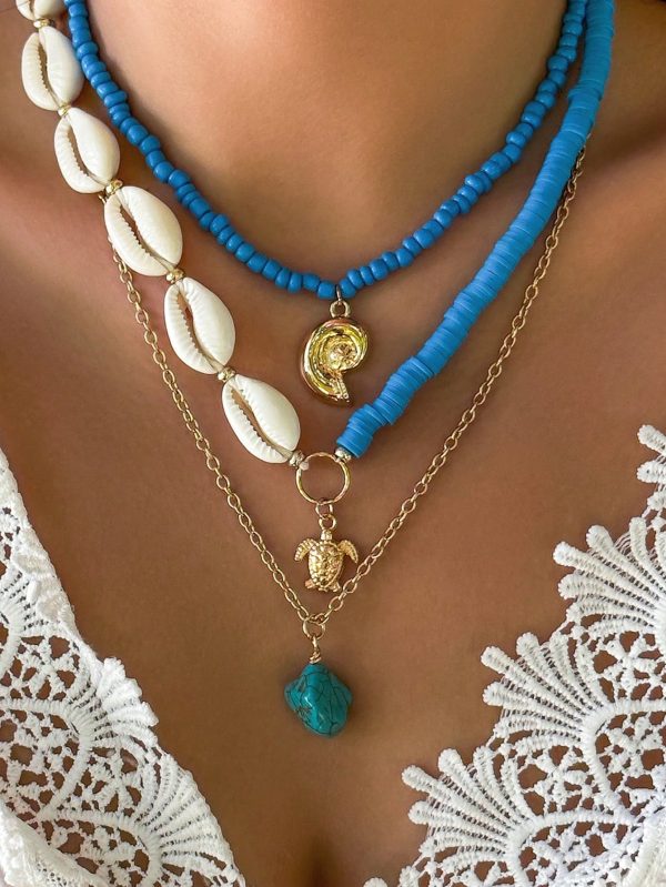 Conjunto De Joyería De Verano De 3 Piezas Con Estilo Antiguo Turquesa Con Collar De Metal