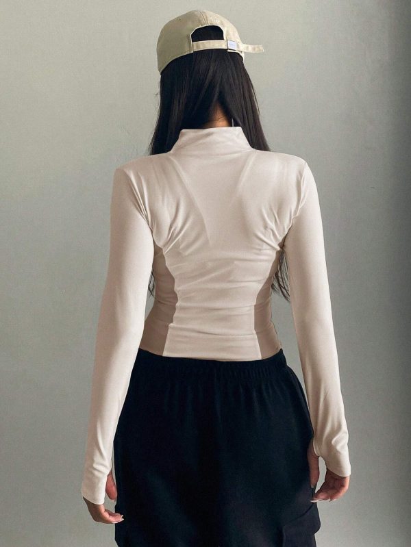 Chaqueta de ajuste ceñido con cuello alto, color block de contraste, casual para mujer en primavera - Imagen 2