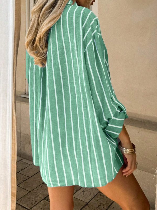 Camisa informal de manga larga con botones y rayas para mujer, diseño suelto y de moda - Imagen 2