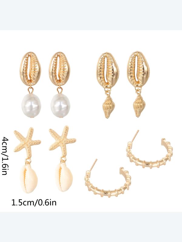 piezas de pendientes bohemios con conchas, perlas asimétricas - Imagen 3
