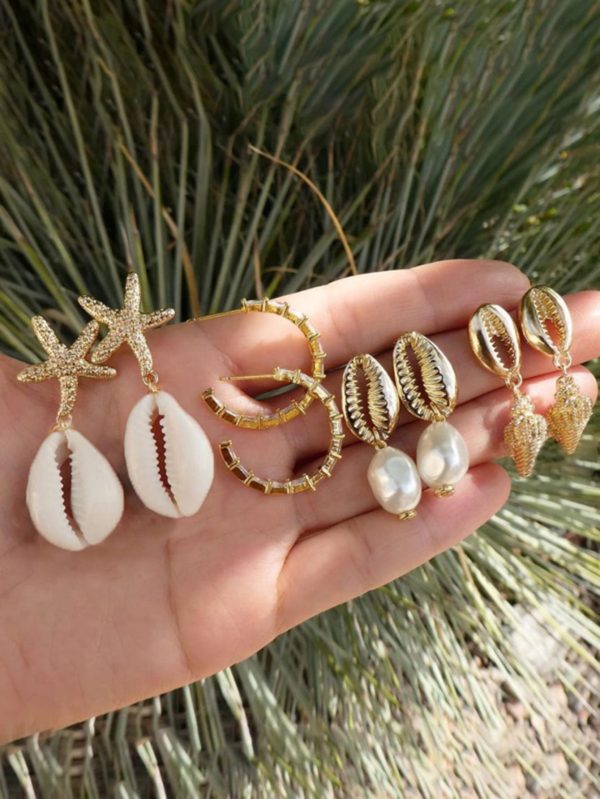 piezas de pendientes bohemios con conchas, perlas asimétricas
