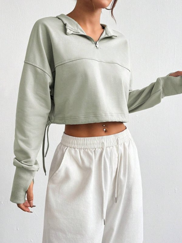 Sudadera cropped de manga larga de hombro recto y caído para deporte - Imagen 3