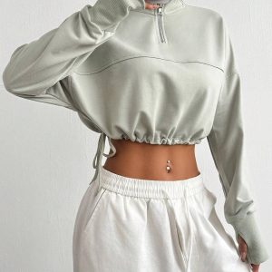 Sudadera cropped de manga larga de hombro recto y caído para deporte