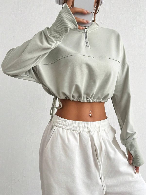 Sudadera cropped de manga larga de hombro recto y caído para deporte