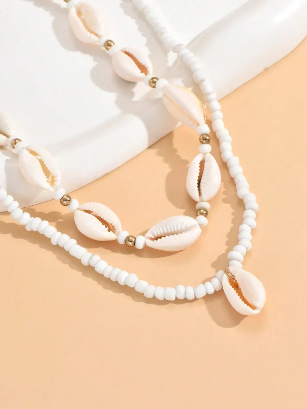 Collar multicapa bohemio con cuentas y colgante de concha para mujeres - Imagen 2
