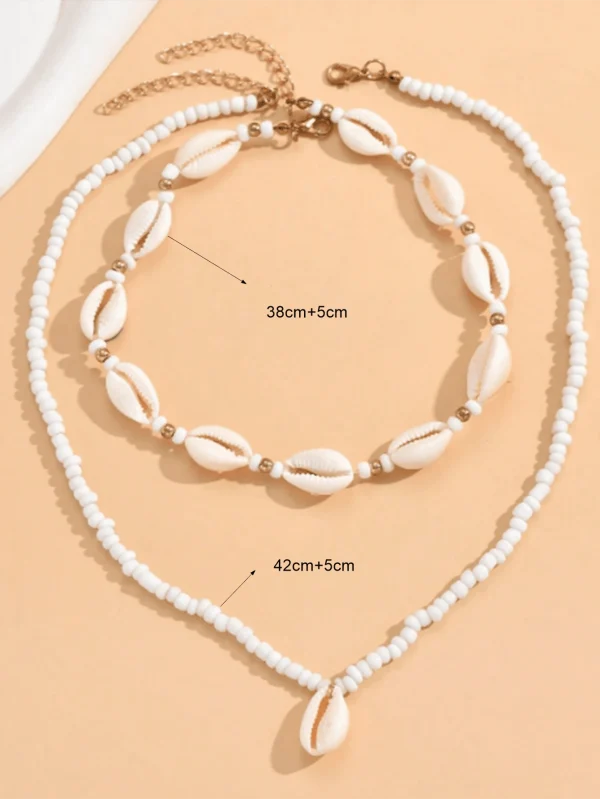 Collar multicapa bohemio con cuentas y colgante de concha para mujeres - Imagen 3