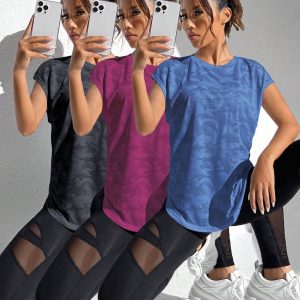 Camiseta deportiva de manga larga y crop top con cortes, camiseta de compresión