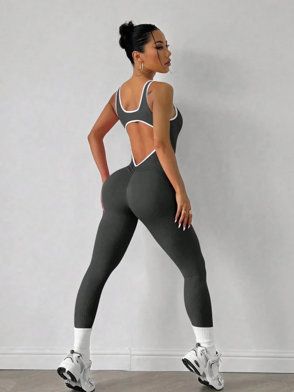 Mono de yoga con espalda descubierta acanalado para mujer - Imagen 3