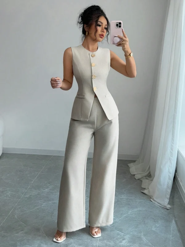Gloray Conjunto de 2 piezas elegante estilo francés con botón con diseño de flor para tiempo - Imagen 3