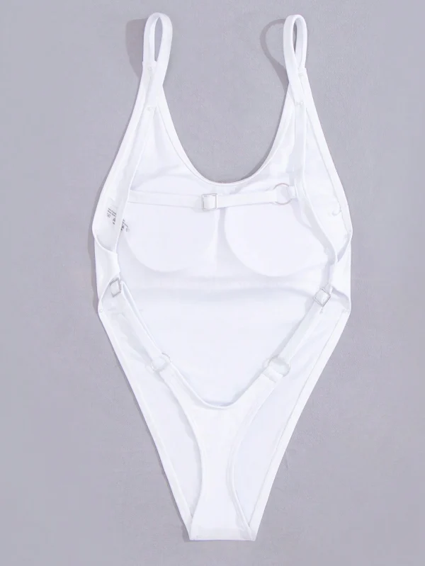 Traje de baño de una sola pieza para mujer de unicolor sin espalda para playa en verano - Imagen 3