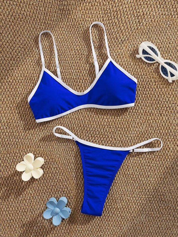 Nuevo conjunto de bikini elegante con tiras ajustables de material suave y sólido - Imagen 3