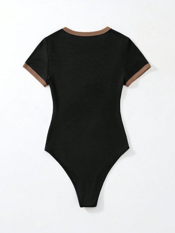Flirla Body casual de mujer de cuello redondo con manga corta y estampado de eslogan - Imagen 2