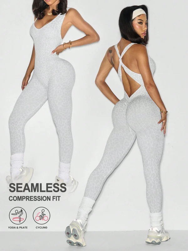 pieza Mono de yoga para mujer con estampado de leopardo para hacer ejercicio - Imagen 2