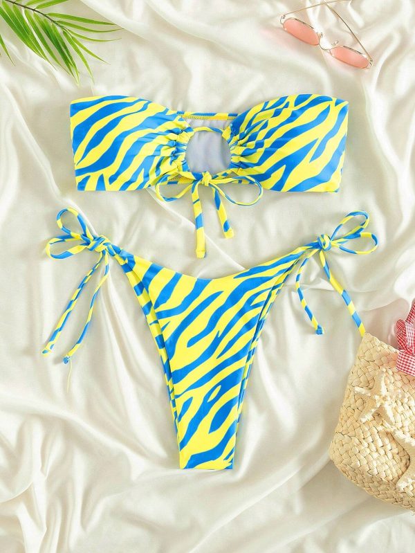 Swim Bañador bikini bandeau de rayas de cebra con cordón