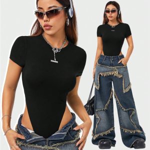 Body con textura de punto para mujer, estilo urbano otoñal