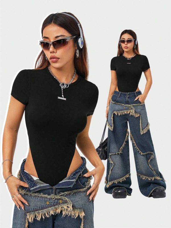 Body con textura de punto para mujer, estilo urbano otoñal