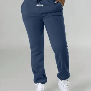 Pantalones Jogger De Cintura Con Cordón Y Puños De Canalé Con Parche De Letras De Estilo Deportivo Y De Ocio