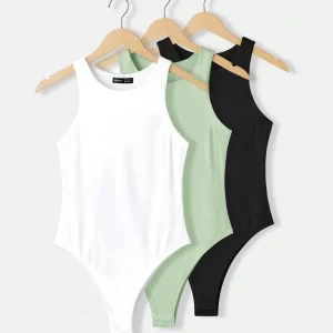 Conjunto de 3 piezas de body ajustado para mujer de color liso