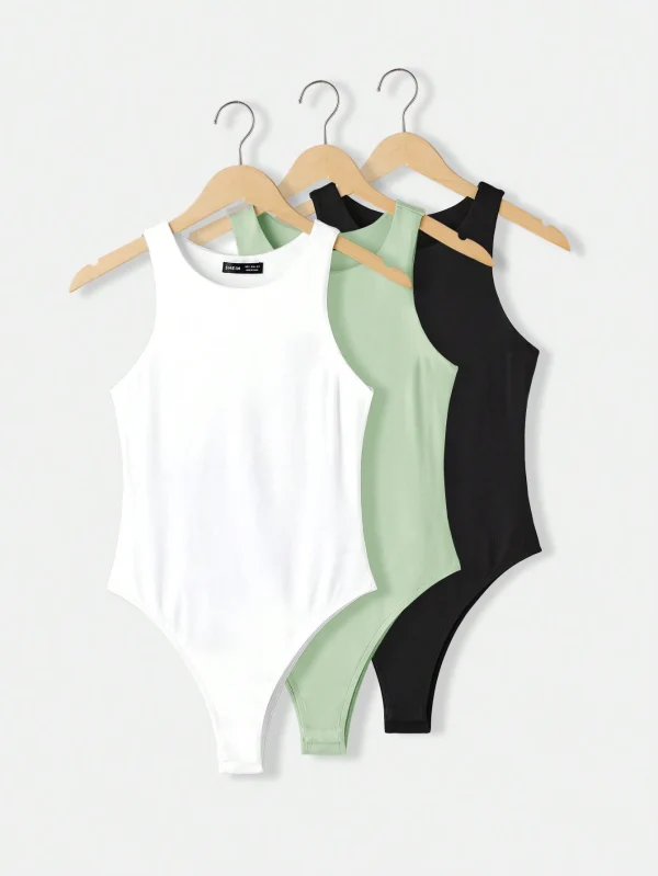 Conjunto de 3 piezas de body ajustado para mujer de color liso