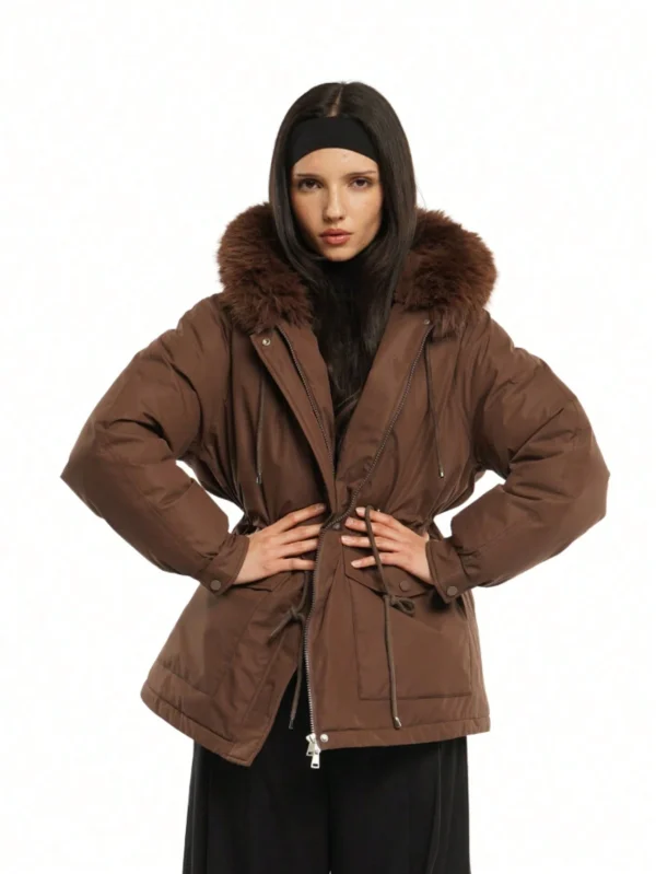 Chaqueta acolchada para mujer, con capucha de piel sintética, parka de invierno