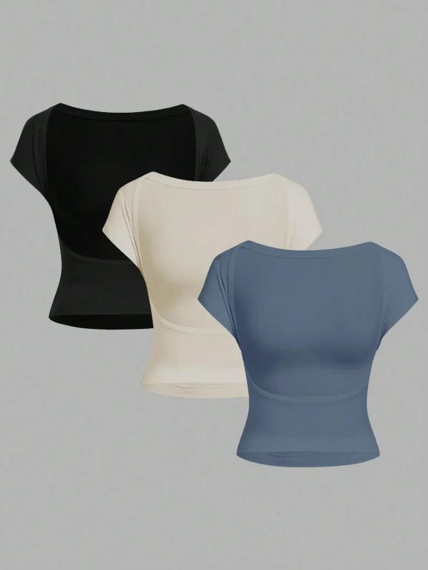 paquete de 3 camisetas minimalistas casuales sin espalda en negro - Imagen 2