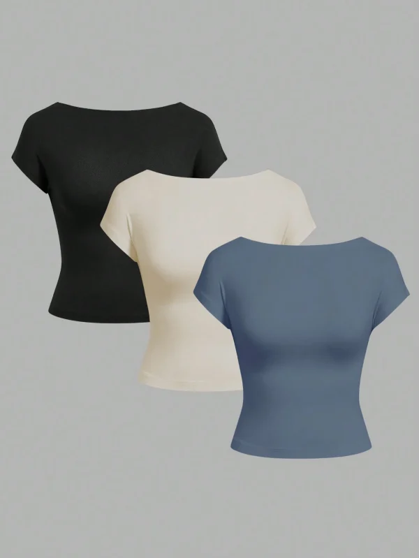 paquete de 3 camisetas minimalistas casuales sin espalda en negro