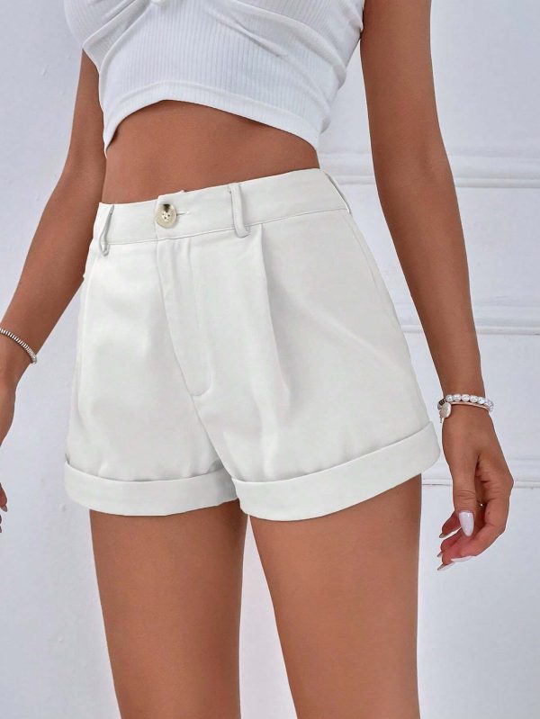 Shorts sencillos y diarios para damas de un solo color con dobladillo enrollado - Imagen 3