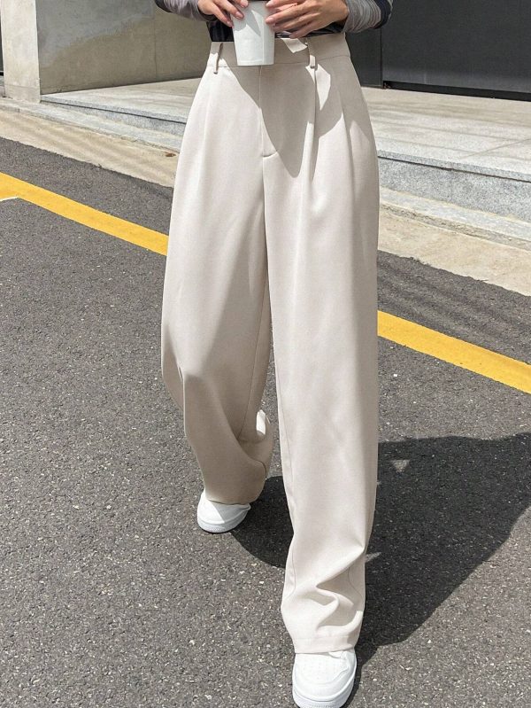 Pantalones anchos plisados casuales y versátiles para salir, pantalones de vestir