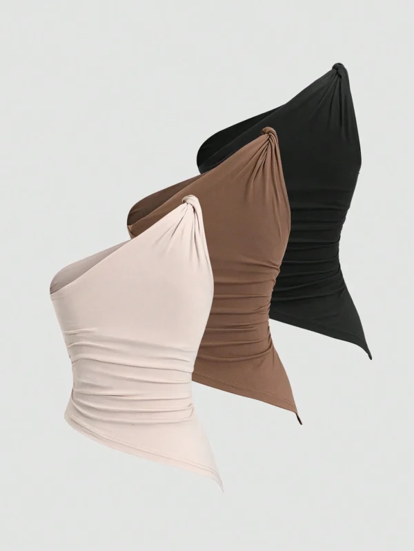 Blusa asimétrica con pliegues y hombro asimétrico con efecto retorsión estilo Y2K - Imagen 2