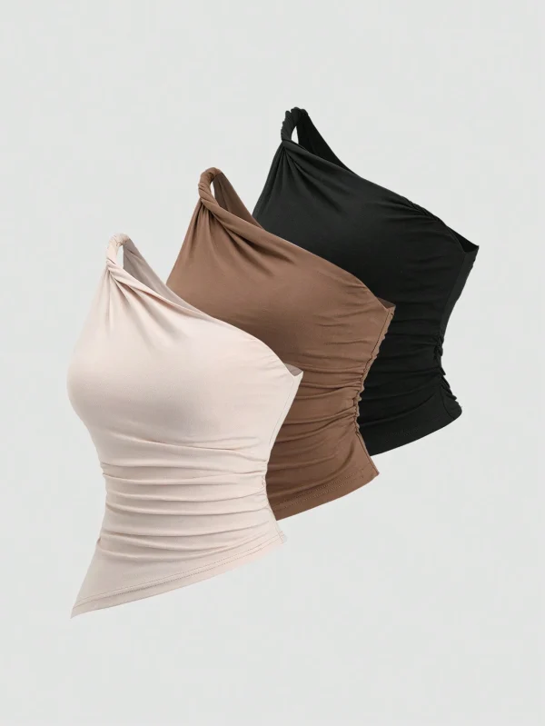 Blusa asimétrica con pliegues y hombro asimétrico con efecto retorsión estilo Y2K - Imagen 3