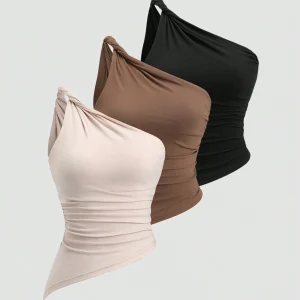 Blusa asimétrica con pliegues y hombro asimétrico con efecto retorsión estilo Y2K