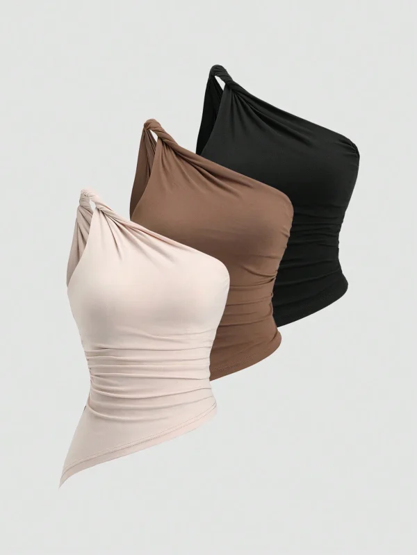 Blusa asimétrica con pliegues y hombro asimétrico con efecto retorsión estilo Y2K