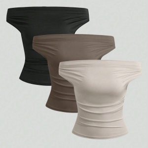Parte superior sencilla de diseño con hombros descubiertos de unicolor, uso casual diario